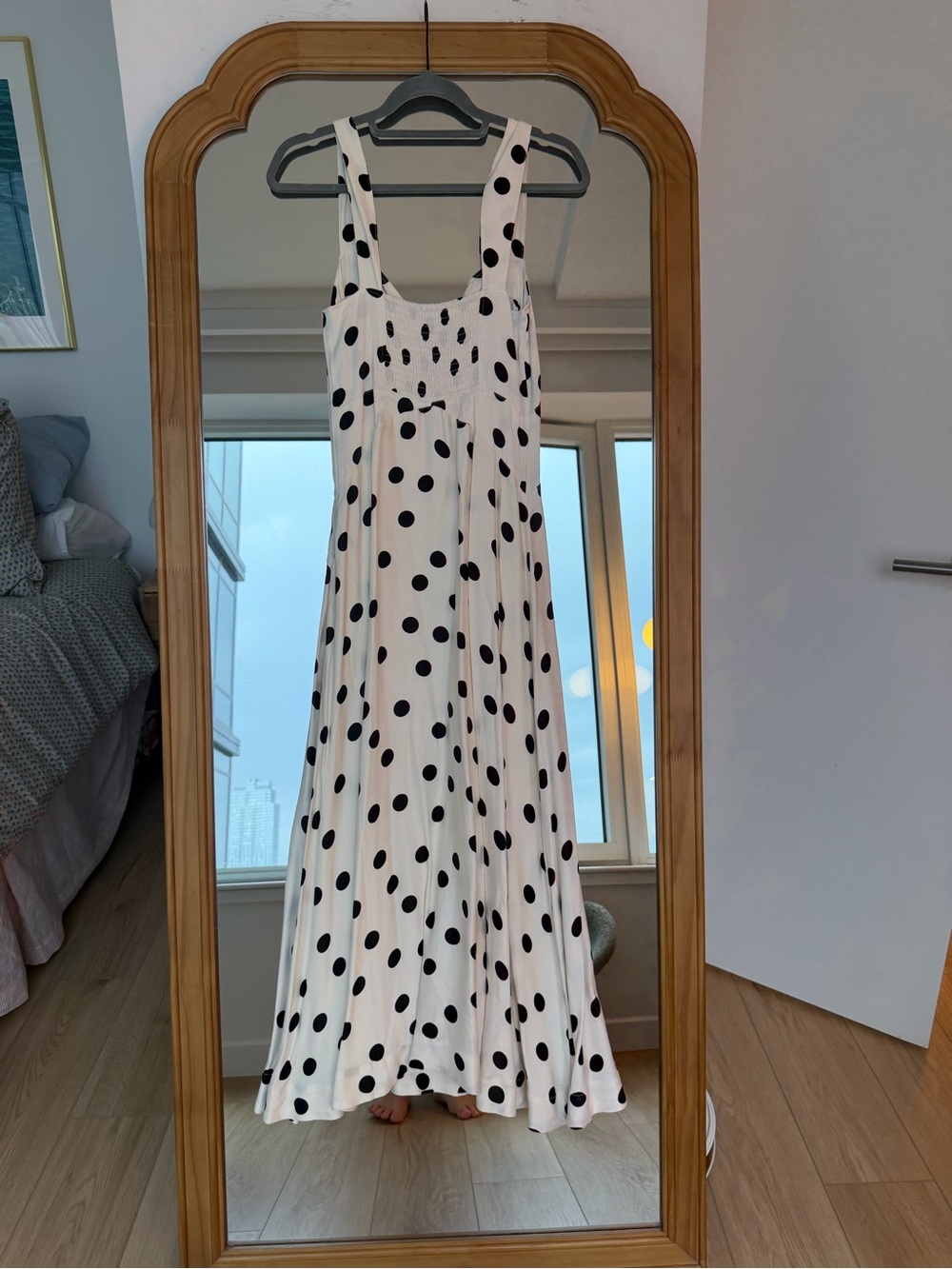 Anthropologie White Maxi Dress with Black Polka Dots